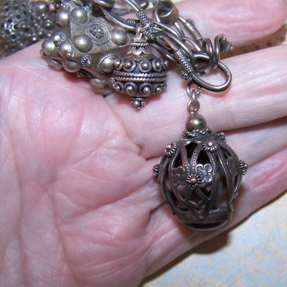 Made in Italy Italian 800 Silver Charm Bracelet - 7 Etruscan Revival Fob Charms - Picture 5 of 8